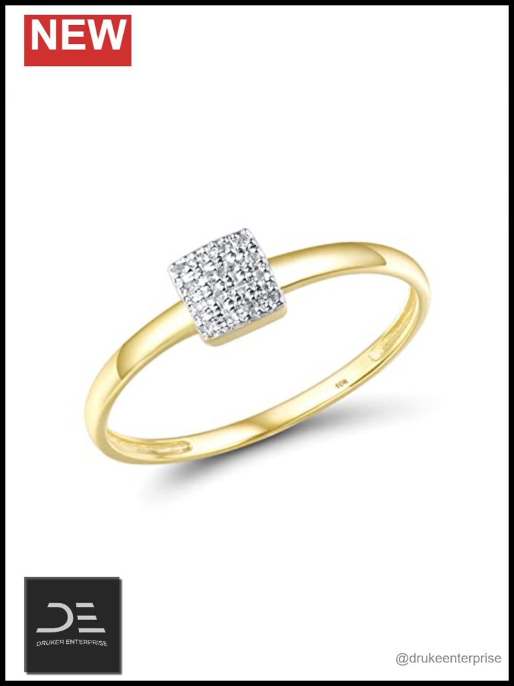 10K Solid Gold Genuine Diamond Dainty Ring Womens Simple Statement Ring Size 9